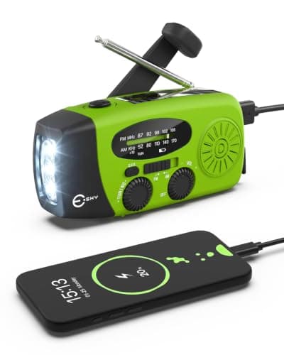 Esky Wind Up Solar Emergency Radio, Portable Hand Crank AM/FM Radio with 2000mAh Rechargeable Power Bank, USB Phone Charger, 3 LED Flashlight, SOS Alarm for Power Outage/Camping/Hiking(Green)