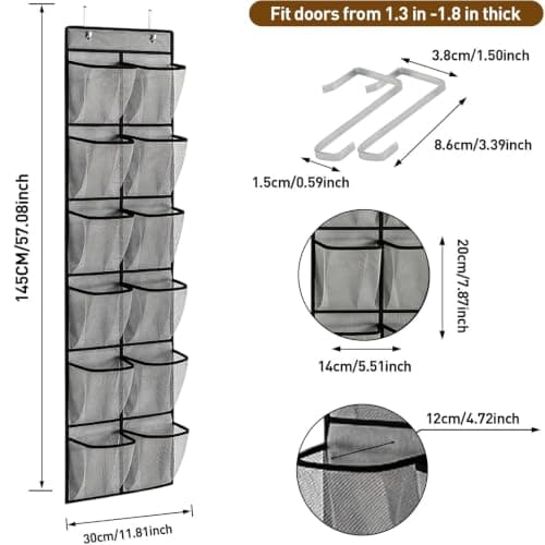 SOPSTUO Hanging Shoe Storage, Over Door Shoe Storage, Door Shoe Rack,12 Breathable Mesh Huge Pockets, Shoe Hanging Storage Bag with 2 Metal Hooks for Various Doors (Modell C) — view 2