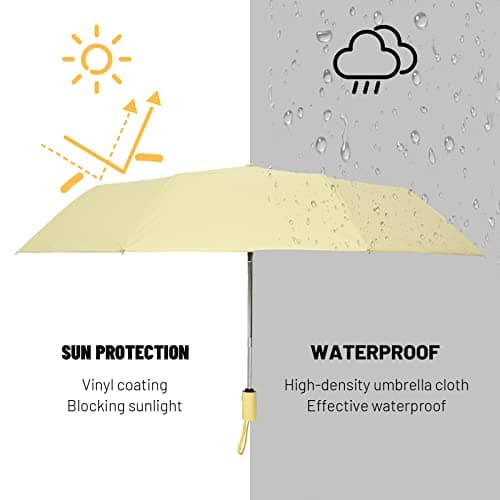 SY COMPACT Automatic Windproof Umbrellas Travel Strong Umbrella for Rain and Sun Protection Small Umbrella UV Blocking for Women and Men (Light Yellow) — view 2