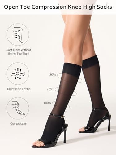 Yilanmy 3 Pairs Knee High Pop Socks Sheer Toeless Compression Socks — view 3