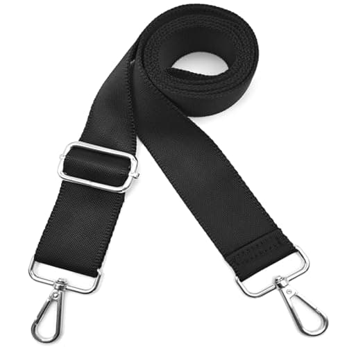 Xundefeng 1.5 inch Wide 55"L Adjustable Replacement Bag Straps Crossbody Shoulder Strap for Handbags Camera Duffle Messenger Laptop Bags - Black Belt,Silver Hardware