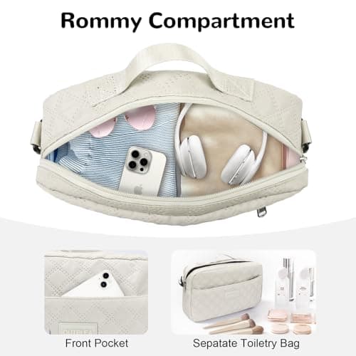 Outplea 55L Travel Bag for Women, Large Overnight Weekender Bag with Shoe Compartment & Wet Pocket, Hospital Holdall with Toiletry Bag, White — view 4