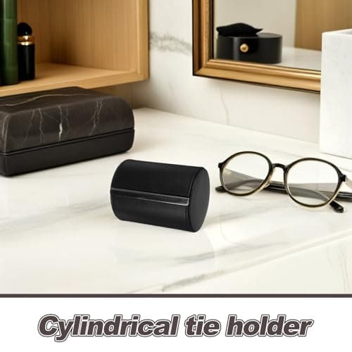 NULYLU Cylindrical Tie Holder Portable Pu Leather round Travel Case with Magnetic Lock Water-resistant Scratchproof for Men's Silk Ties for Business Trips and Formal Occasions — view 3