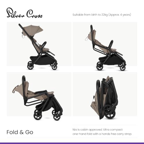 Silver Cross Nia Compact Travel Stroller, Birth to 22kg, Champagne — view 4