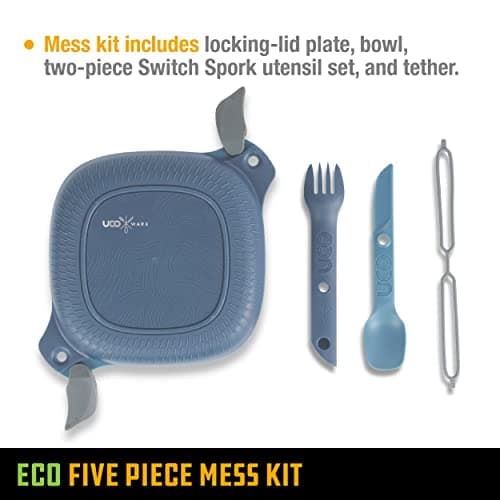 UCO ECO 5-Piece Camping Mess Kit with Bowl, Plate, Switch Spork Utensil Set - Ocean Blue — view 4