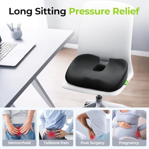 AUVON Donut Cushion for Hemorrhoids, Memory Foam Seat Cushion for Pressure Relief, Postpartum Pregnancy | Coccyx Cushion for Tailbone Pain with U-Shaped Cutout for Office Chair, Wheelchair, Car Seat — view 2