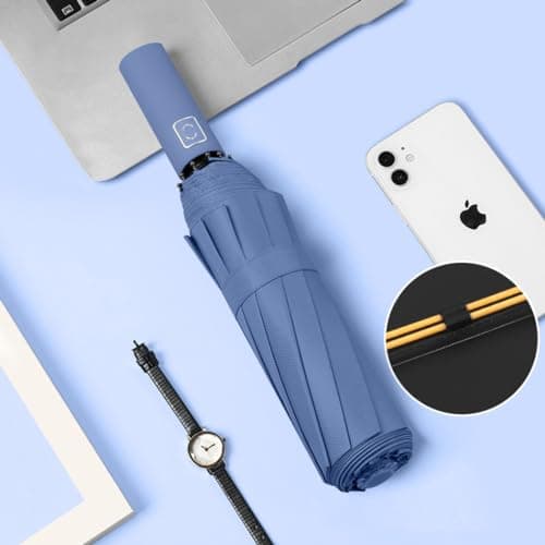 Maibar Umbrella Windproof Strong 24 Ribs Compact Umbrellas Sun UV Protection spf 50 Folding Travel Large Auto Open Close Umbrellas Umbrella (Deep Blue) — view 2