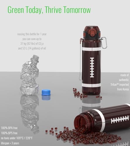 MYFOREST American Football Water Bottle, Light, Quick-Open Gulp Lid/Straw — view 6