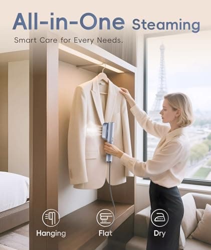 Travel Steamer for Clothes, 100-240V Dual Voltage Portable Garment Steamer, 1000W Travel Size Handheld Steam & Iron 2 in 1, for Global & Europe Travelling, Business, Home (Silver) — view 5
