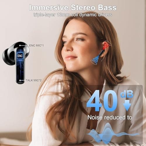 Wireless Earbuds Bluetooth Headphone, Bluetooth 5.4 Earbuds Noise Cancelling, 45H Deep Bass Stereo Sound Earphone Wireless Headphone with 4 ENC Mic, Dual LED Power Display, Type C Fast Charge Ear Buds — view 6