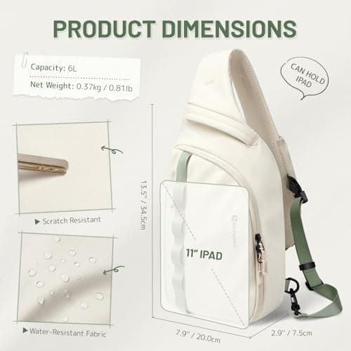 GOLF SUPAGS Sling Crossbody Bag for Men Women Tactical Shoulder Daypack Anti-Theft Cross Body Chest Bags for Casual Travel Hiking Sport Gym Motorcycle (Cream White & Mint Green) — view 5