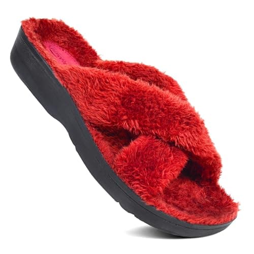 AEROTHOTIC Open Toe Slippers for Women Outdoor Arch Support Sandals Planter Fasciitis Relief Comfortable Soft Footbed & Stylish Straps with Non-Slip Sole Travel Fashion Slides Footwear, Lola Maroon, 3