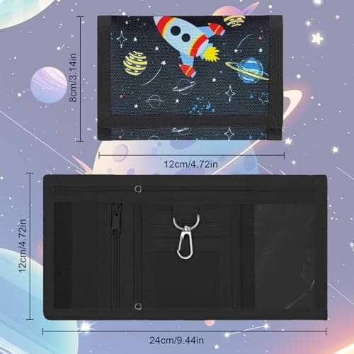 Aucuu Kids Wallet, Cartoon Waterproof Wallet, Trifold Wallets with Card Slots Lanyard and Keychain, Travel Document Wallets for Teenagers Boys Girls for School, Travel, Birthday Gifts (Space) — view 2