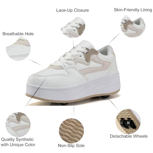 Roller Skate Shoes for Women Girls Sneakers with Detachable Wheels Sport Shoe Suitable for Halloween Christmas Birthday Party Gifts Khaki — view 5