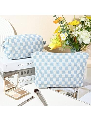 Makeup Bag, Birthday Gifts for Women, Large Small Capacity Checkered Travel Make up Bag, 2 Pack Cosmetic Bags Portable Toiletry Bag for Mom Sister Friends Girls — view 3