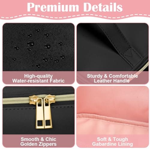 Aucuu Travel Makeup Bag, Portable Cosmetic Bag with Removable Divider, PU Leather Water-Resistant Toiletry Bag, Makeup Organiser Bag with Brush Organiser and Handle, Essentials for Women Travel — view 5