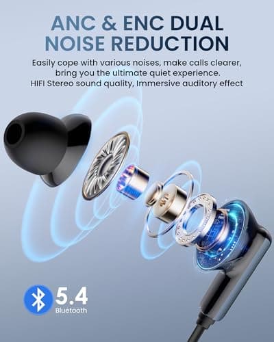 Nsyee A18C Neckband Headphones, ANC Bluetooth 5.4 Wireless Earphones — view 2