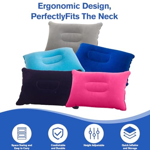 VEGCOO 5 Pack Inflatable Pillow, Multipack of Blow Up Pillows 22 * 34cm, Inflatable Pillows Compact Light Water Resistant, Perfect for Travel, Camping, Outdoors, Fishing, Beach — view 4