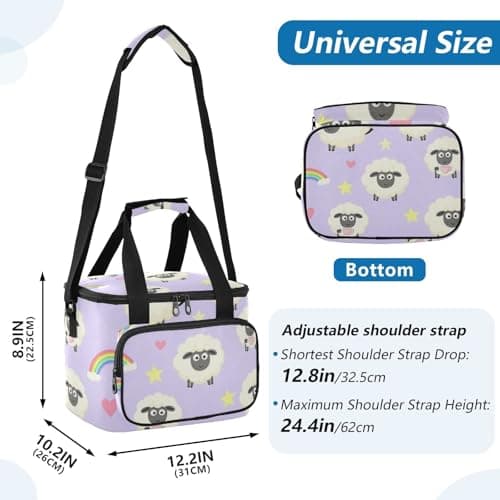 Wudan Magical Sheep Lavender Purple Insulated Cooler Bag 6mm EPE Foam Filled Road Trip Office Workers — view 3