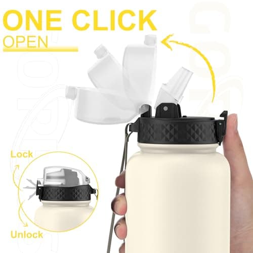 GOPPUS 1.2L/40oz Stainless Water Bottle with Straw Double Wall Insulated Bottles with Strap Large Vacuum Thermal Flask Leakproof Keep Cold Drinks Bottles with Flip Top Lid for Men Women BPA Free — view 2