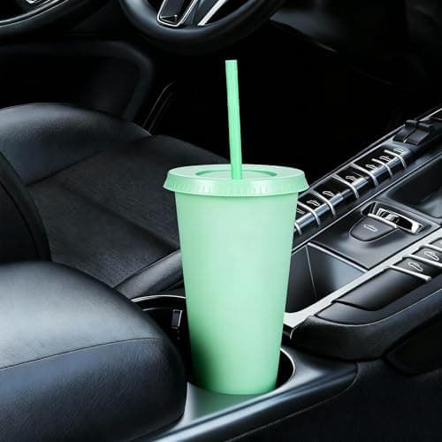 Yisituo 24 oz Reusable Plastic Cups, 10 Pack Cold Cups with Lid and Straw, Tumblers Travel Mugs for Adults and Madam Party and Beach, Pool Gatherings (10, Light Green) — view 3