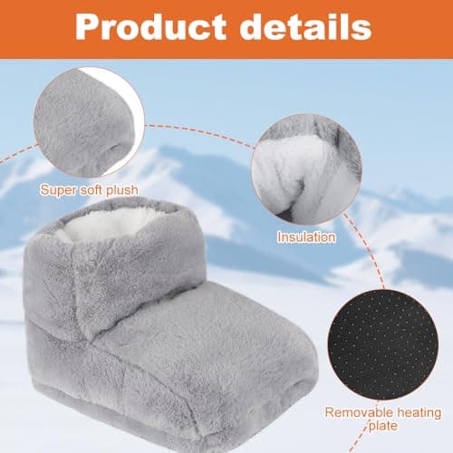 Heated Foot Warmer, Heated Feet Warmer, Plush Foot Heater with USB Automatic Constant Temperature, Heat Therapy Feet Warmer Boots for Women Men Winter Home Office Dormitory Keep Feet Warm, Grey — view 2