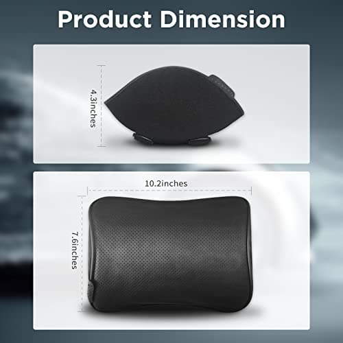 Wattstar Set of 2 Soft Genuine Leather Car Headrest Pillows for Neck Support Car Pillows Memory Foam to Help Relieve Neck Pain, Black — view 2