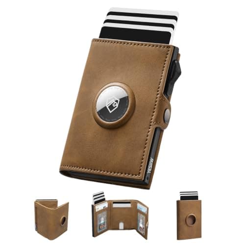 YESIIW AirTag Wallets for Men UK, Slim Mens Wallets for - Air tag Pop up Men Card Wallet RFID Blocking, Smart Minimalist Card Holder Wallet with Coin Pocket & 2 ID Window for 10+ Cards, Brown