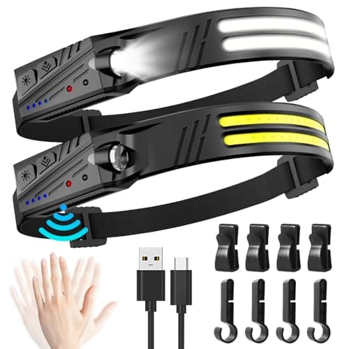 MLIAIMCE Head Torch Rechargeable,2 Pack Super Bright 2000 Lumen headtorch,230°Wide Beam 1500mAh Motion Sensor headlamp,5 Modes IPX5 Waterproof 0.14lb Lightweight Headlight for Camping Hiking Running