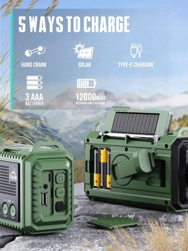 ROCAM Wind Up Radio with FM/SW, Portable Solar Powered Radio — view 2