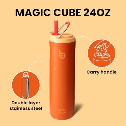 Bottle Bottle Stainless Steel Water Bottle 700ml with Straw and Lid Sports Insulated Metal Water Bottles with Handle(Orange) — view 5