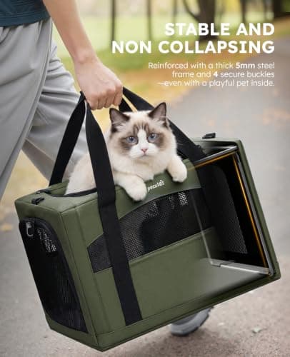 pecute Cat Carrier XL, Extra Large Stable Cat Carrier Handbag, Green — view 2