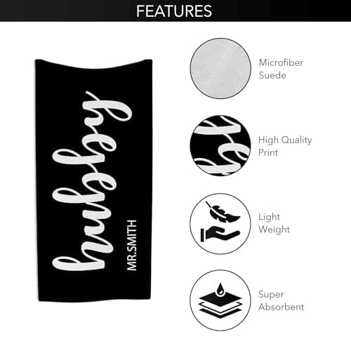 Print Maniacs Custom Hubby Wifey Towel Personalised Couple Name Beach Towel Microfibre Large Quick Dry Lightweight Travel Towel Honeymoon Holiday Pool Spa Gift — view 3