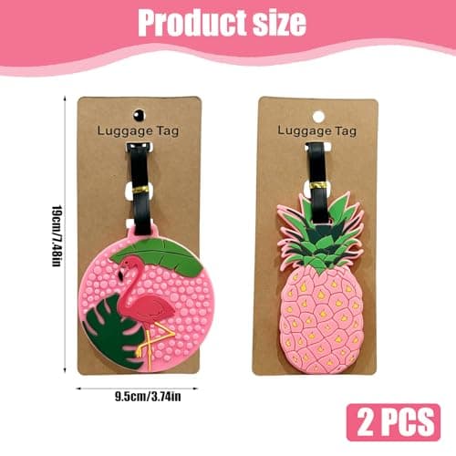 2PCS Silicone Luggage Tags Cute Pineapple Flamingo Luggage Tags for Travel Suitcase Pink Summer Name Tags Silicone Suitcase Labels, Cartoon Travel Baggage Handbag Identity ID Labels for Women Girls — view 5