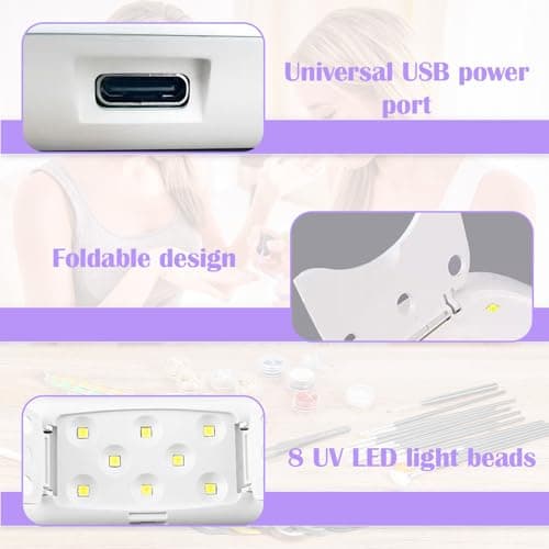 Mini UV LED Nail Lamp, 12W Portable Gel Polish Dryer with 60s/90s/150s Timer, Portable Quick-Dry Nail Light with USB Cable for Salon Home DIY Nails Art - Plug-in Version (White) — view 3