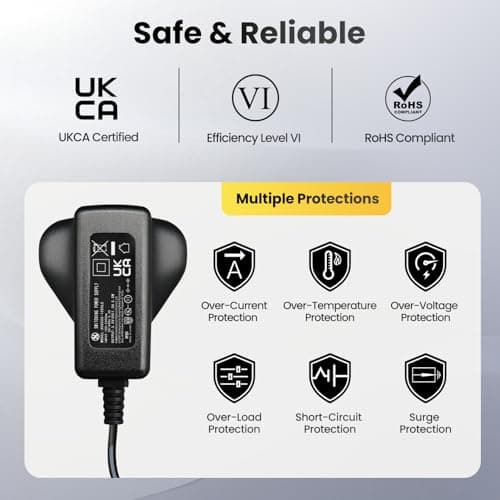 UKCA Certified 5V 1A 1000mA 5W Power Supply Adapter with 8 Tips (1.8M Cord), 5V 0.5A 0.8A Transformer, AC DC Switching Adapter for Radio, LED Light, Turntable, Baby Monitor, Router, and More — view 4