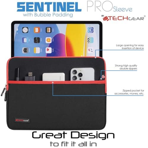 TECHGEAR Tablet Sleeve for Apple iPad Pro 13" (M4) 2024, iPad Air 13" (M3/M2), iPad Pro 12.9" [Also fits Magic Keyboard] Slim Neoprene Zipped Protective Sleeve Case Cover Anti-Shock Bubble Interior — view 4