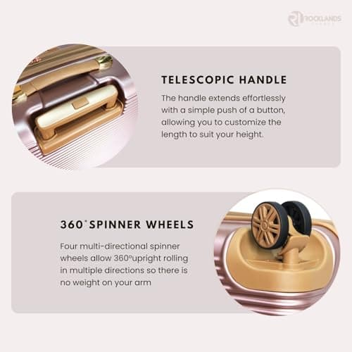 Rocklands® Expandable 4 Wheel ABS-PC Hard Shell Luggage Suitcase TSA Lock (Rose Gold, Large - 76 x 51 x 31 cm) — view 6