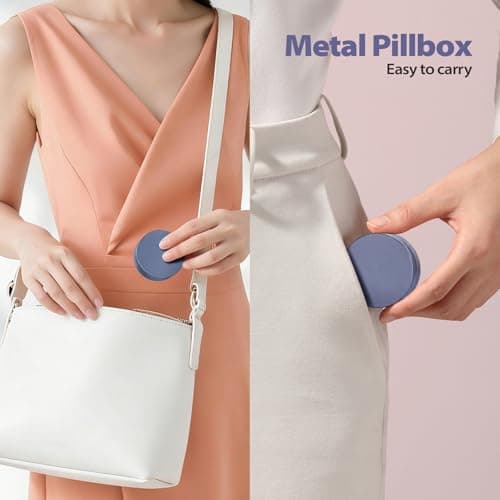 Portable Metal Pill Box Organiser - Waterproof Tablet Box with Removable Divider, Small Aluminium Pill Case, Rugged Medicine Container for Daily Vitamins and Travel, Pocket & Handbag Size, Dark Blue — view 6
