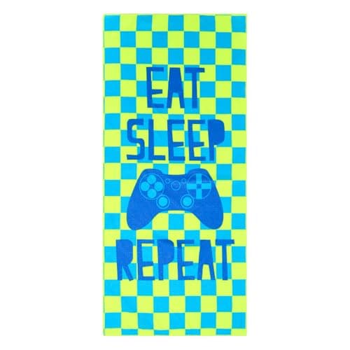 OHS Neon Large Beach Towel, Super Soft Quick Dry Sand Free Kids Beach Towel Eat Sleep Game Slogan Lightweight Compact Microfibre Towels Pool Travel Summer Holiday Essentials for Kids, 71 x 152cm — view 3