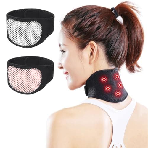 Magnetic Neck Support Brace, Self Heating Neck Pad with 5 Magnets, 2 PCS Adjustable Magnetic Thermal Neck Wrap Neck Warmer, Soft Cervical Collar Brace Neck Protectors for Men Women Neck Pain Relief