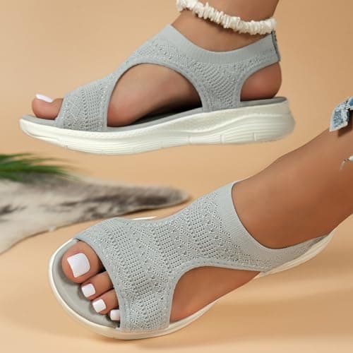 Sandals for Women Orthopedic, Sandals with Arch Support Summer Slip on Ladies Wedge Slingback Walking Slip on Platform Shoes Casual Beach Slingback Comfy Washable Slide Sport Shoes, 5 Grey — view 3