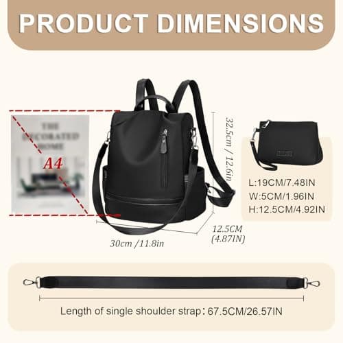 Eshow Backpack Womens Anti Theft with Purse, Ladies Rucksack Fashion, Shoulder Bag Nylon Casual, Small Daypack Handbag for Girls Daily Travel School Work Black — view 5