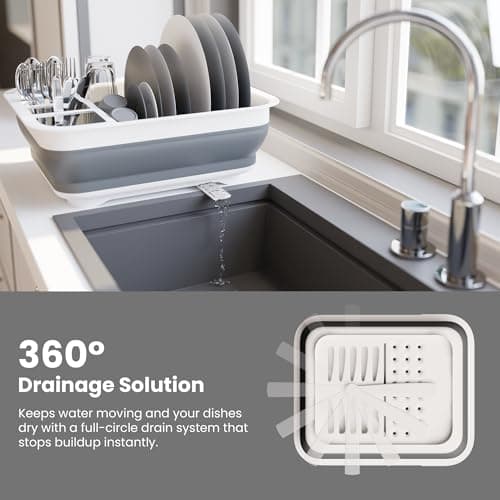 Knight Collapsible Dish Drainer Rack – Foldable Dish Drying Rack With Cutlery Divider, Compact Kitchen Storage Dish Rack For Plates, Cups & Bowls, Space Saving For Home, Camping & Caravans (Grey) — view 4
