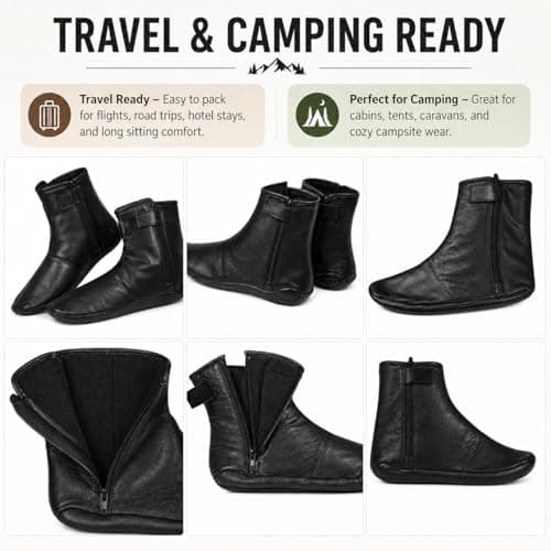 Mens Ladies Unisex Real Leather Black Socks Khuffs Hajj Umrah (Black, 12) — view 4