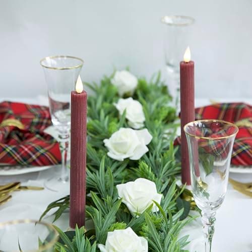 Decor Essentials LED Pencil Tapered Candle Set of 2, 25cm Height Made from Wax Battery Operated 6 hr Duration for Christmas Parties (Burgundy) — view 4