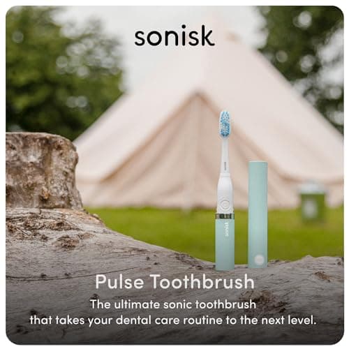 Sonisk Pulse | Battery Powered Electric Toothbrush | Portable Travel Size with Antimicrobial Sonic Technology | 1x Battery, 2X Brush Heads, 1x Travel Case Included (Teal) — view 2