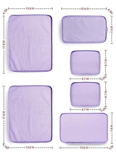 Set of 6pcs Packing Cubes with Shoe Bag,Ultralight Luggage Organizer Bags,4 Various Sizes (Lavender) — view 5