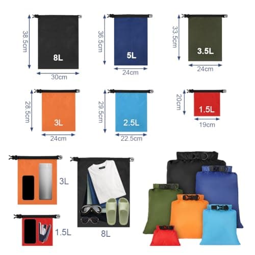vsshe Waterproof Dry Bags 6PCS, Lightweight DryBags, Compression Sack Canoe Bag with1.5L, 2.5L, 3L 3.5L, 5L, 8L Sacks Bag for Kayaking Rafting Boating Hiking Camping Travel Backpacking — view 2