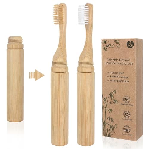 SWKJ Portable Bamboo Toothbrushes, 2 Pcs Folding Bamboo Toothbrush